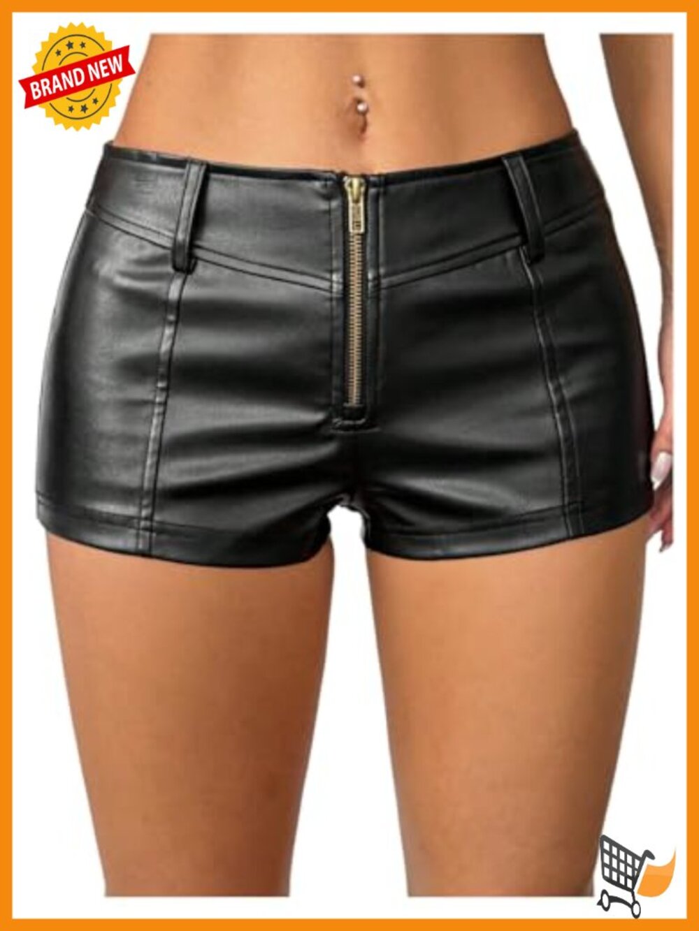 PU Leather Zipper Front Shorts Low Rise Rave Mini Shorts Hot Pants